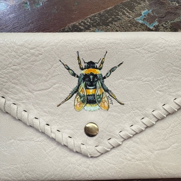 Hand Painted Bee Cream Wristlet - Picture 3 of 11